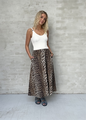 Printed cotton elasticated maxi skirt Leopard F9365 Ganni